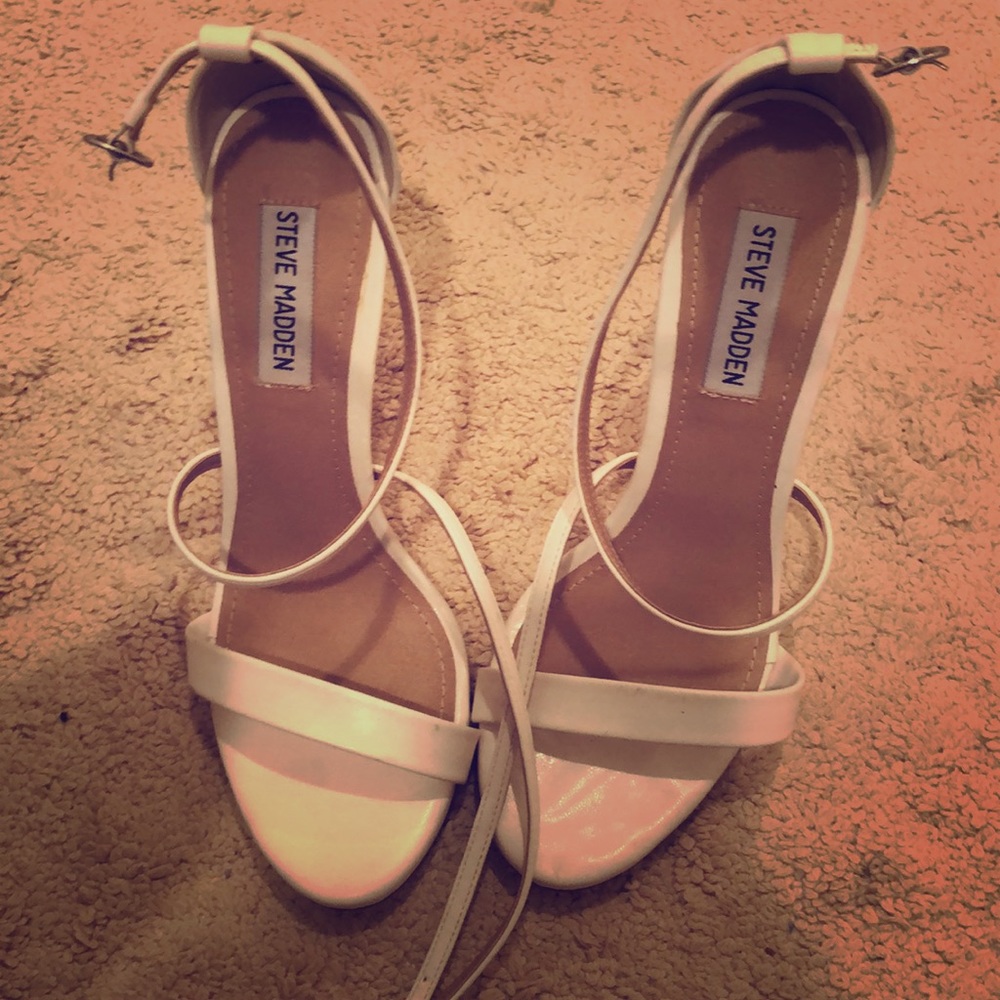 Strappy white heels
